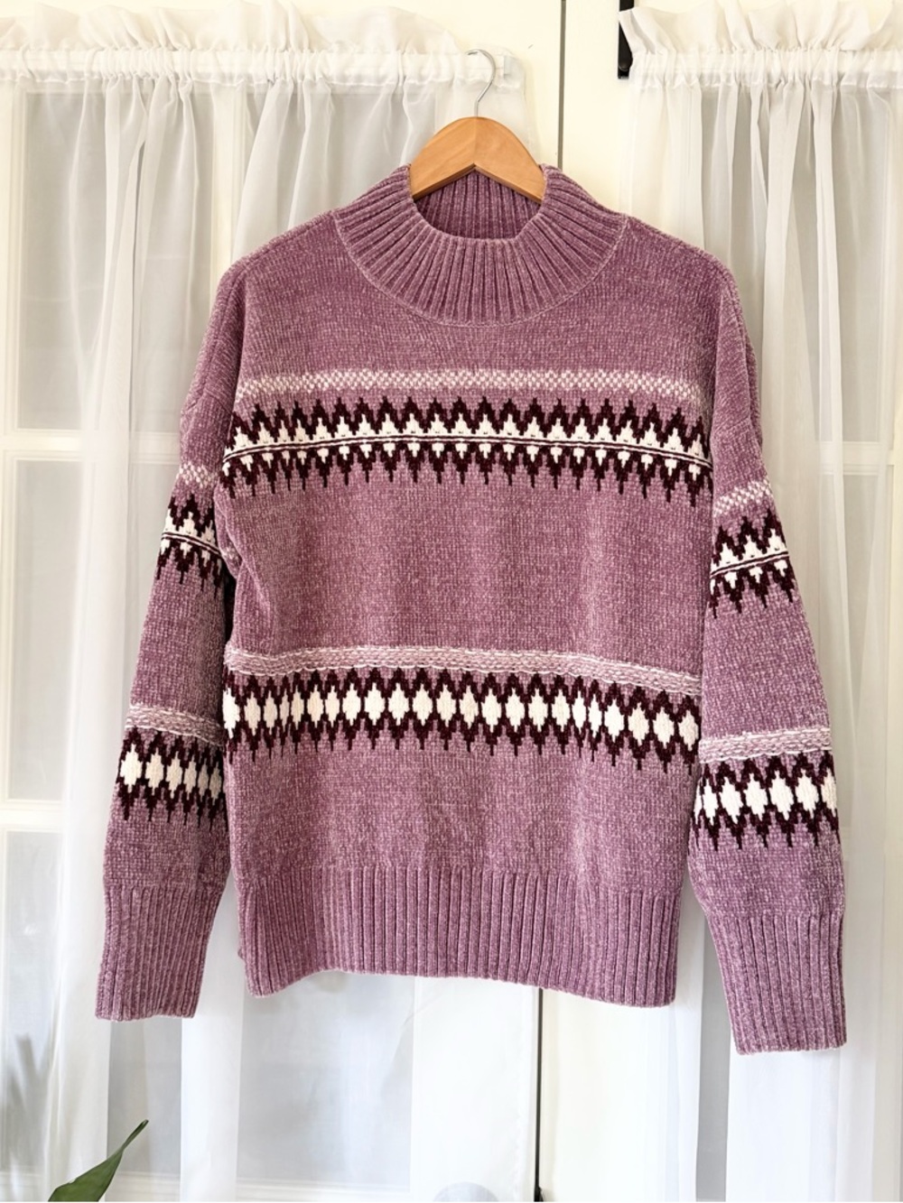 Christian Siriano Sweater Purple Multicolor Fair Isle Chenille Knit Size Large
